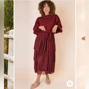 Ivy City Burgundy Dress with Puff Sleeves